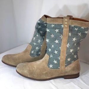 Swildens slouchy gray and beige suede boots size 10